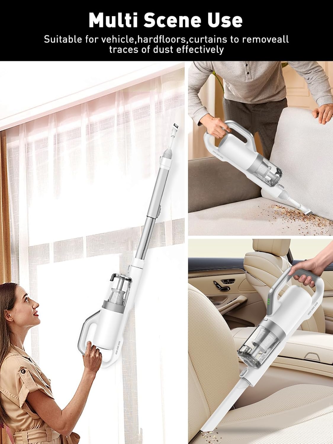 Cordless Vacuum Cleaner, 30Kpa Strong Suction Stick Vacuum Cleaner, 350W Powerful Brushless Motor, Ultra-Lightweight & Quiet Vacuum for Deep Cleaning Home Hard Floor Carpet Pet Hair, White