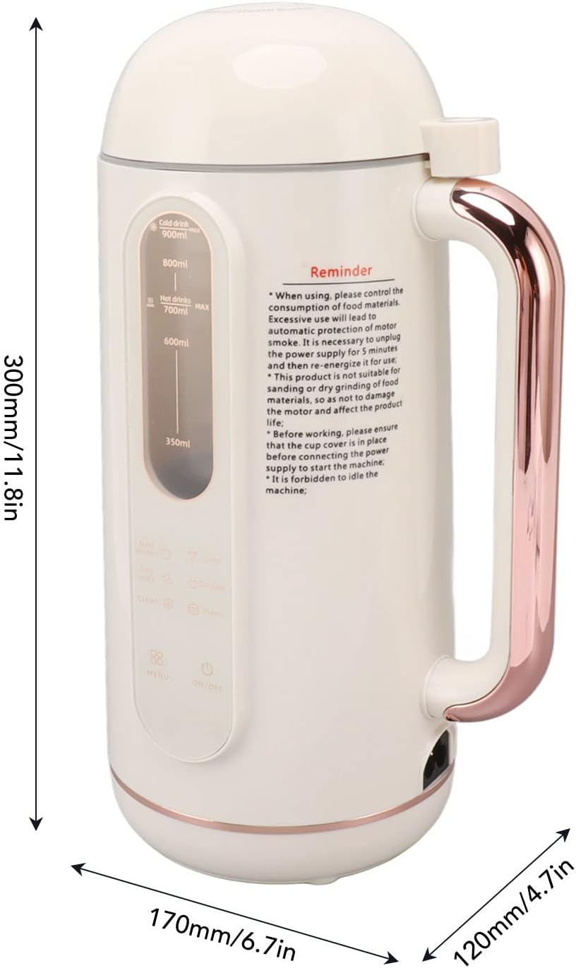 Yctze Soy Milk Maker, Soy Milk Maker Automatic High Speed Blender Creamy White Multifunctional Nut Milk Maker for Home Restaurant US Plug 110V