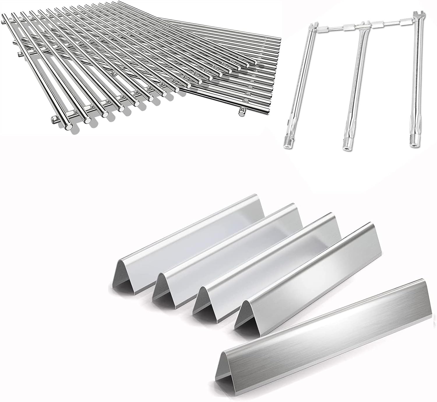 QuliMetal 7639 Cooking Grates, 69787 Grill Burner and 7636 Stainless Steel Flavorizer Bars for Spirit 300 and II 300 Series Grills with Front Controls