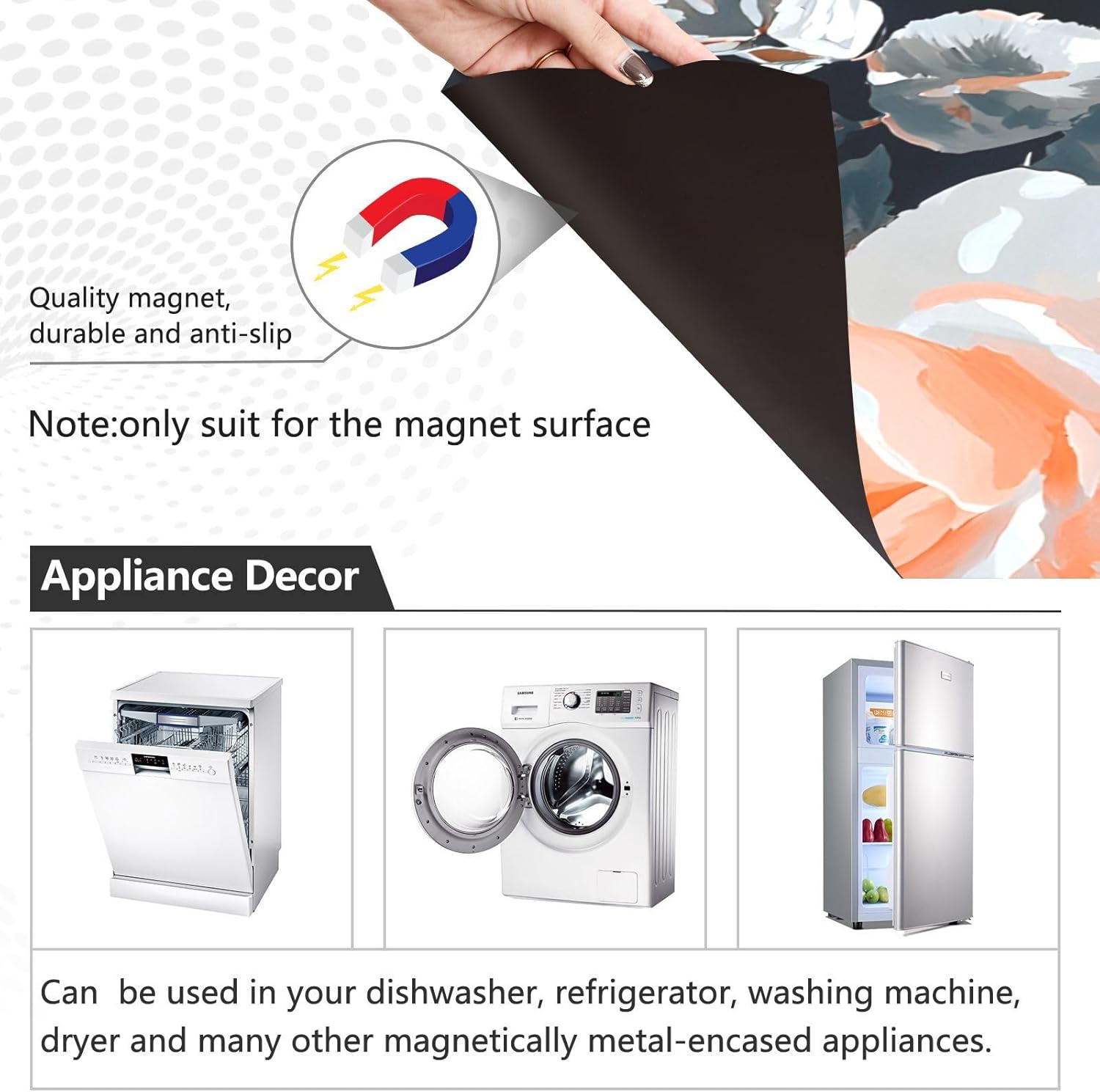 Dishwasher Magnet Cover Large Magnetic Stickers Orange Flower Pattern Front Dishwasher Cover Reusable Decal for Home Kitchen Anti-Scratch Refrigerator Decorative Lid Washing Machine Laundry 23