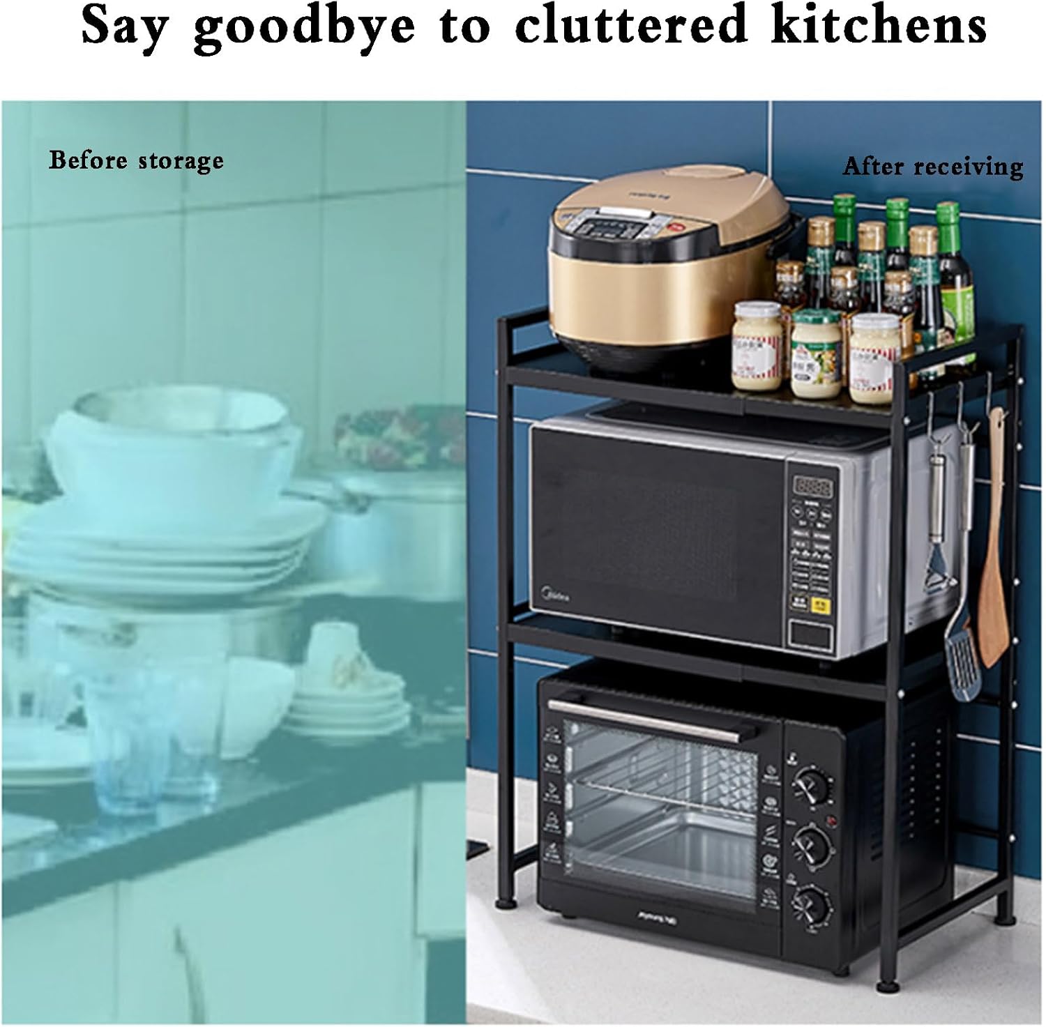 SepKus Adjustable Air Fryer Appliance Rack, Heavy Duty Stand Kitchen Counter Organizer, Small Appliance Organization, Pantry Shelf Organizers for Kitchen Counter Organization, White