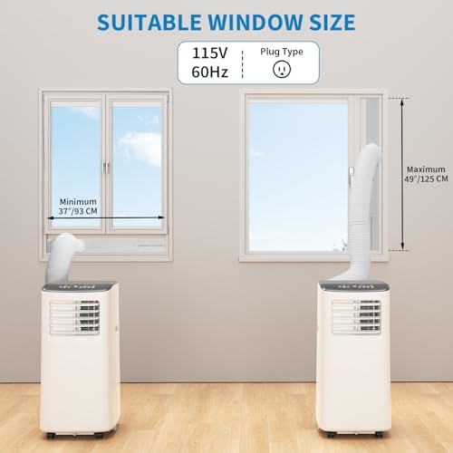 8000 BTU Portable Air Conditioner with Dehumidifier and Fan, Quiet Cooling for Rooms Up to 450 Sq Ft, 24 Hour Timer with Window Kit for Bedroom and Office