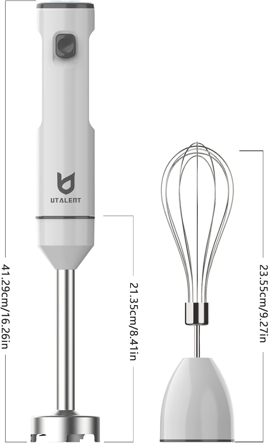 Cordless Hand Blender, UTALENT Variable Speed Immersion Blender handheld Rechargeable, with USB-C Charging Cable, Egg Whisk, for Smoothies, Milkshakes, Hummus and Soups – White