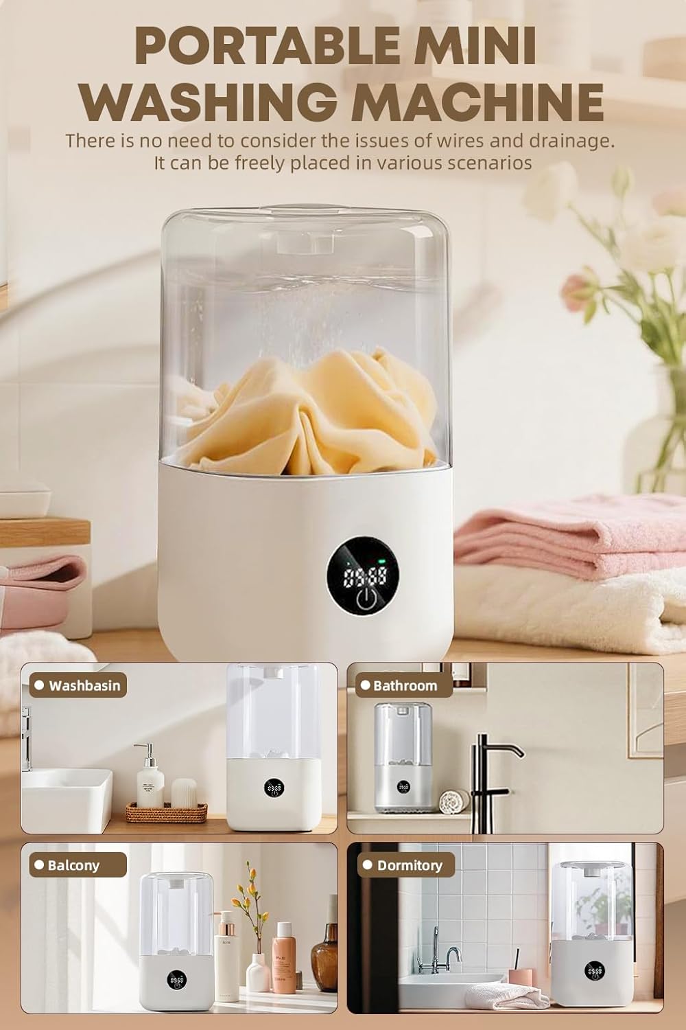 Portable Mini Washing Machine, 4L Washing Machine Cleaning for Underwear, Plug-in Compact Washer for Singles, Apartments, RV, Plug-in Compact Underwear Laundry Washer