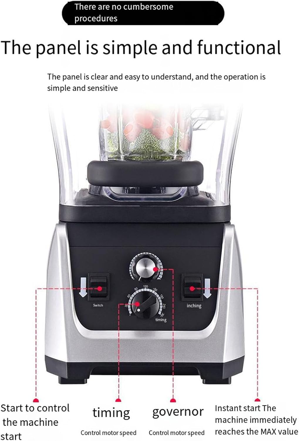 Blender Smoothie Maker with Soundproof Lid, 2.5L Large Capacity, 2300W, 6 Blades, Suitable for Smoothies, Ice and Fruits,5L