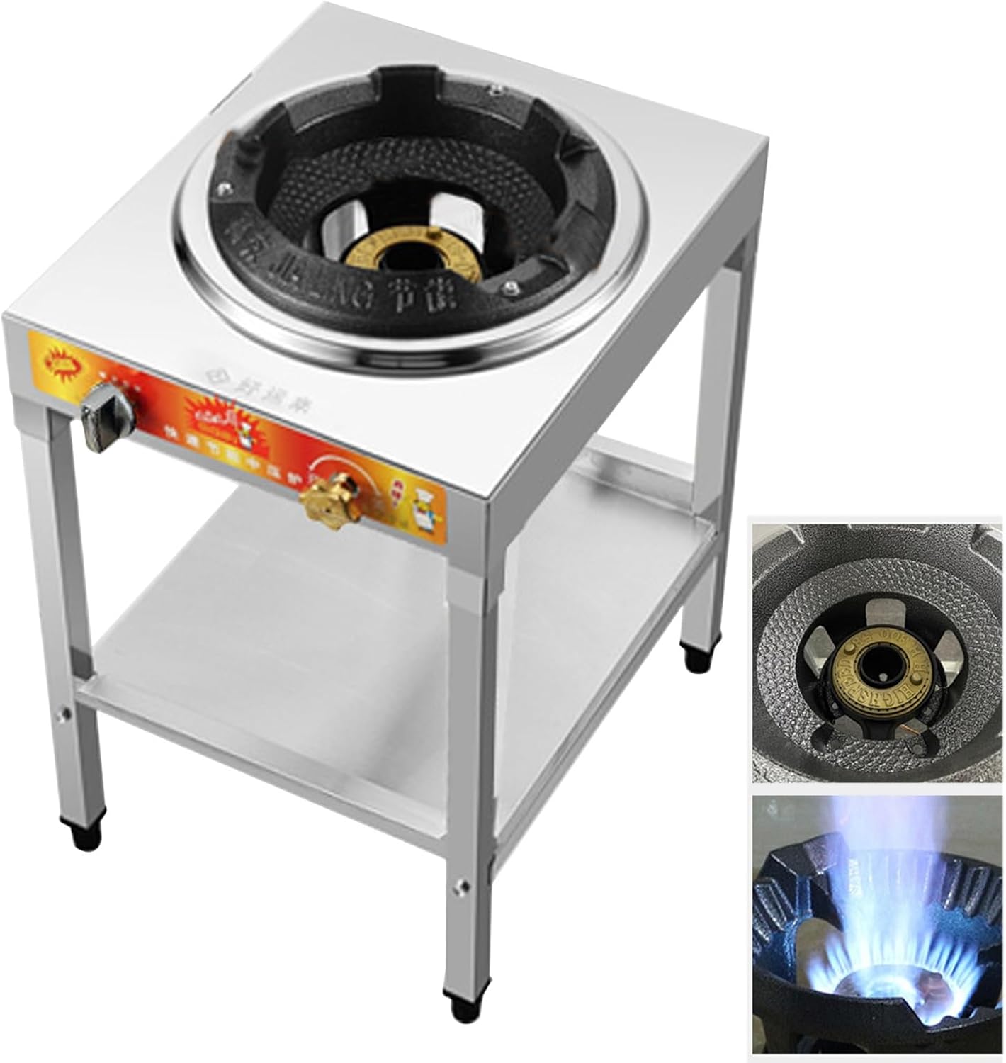 Propane Single Burner Camp Stove, Stainless Steel 5KW Portable Propane Burner Stove Cast Iron Single Burner, for Camping, Backyard, Outdoor Cooking(330mm)