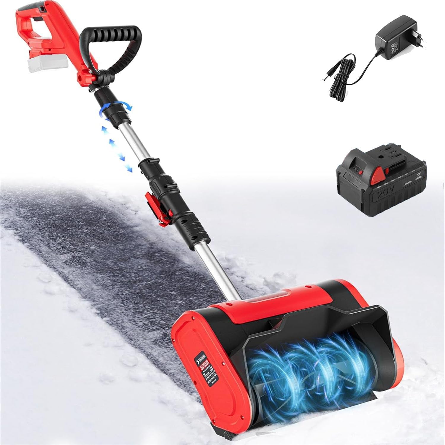 16-Inch Cordless Snow Shovel,Cordless Battery Snow Blower with Adjustable Handle, Electric Snow Shovel, for Patio Deck Driveway,Red-1Battery