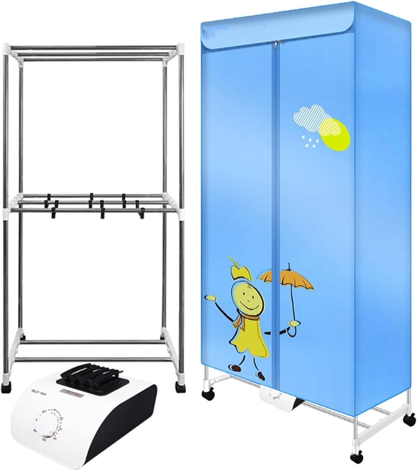 Heated Clothes Dryer Indoor Stainless Steel Wardrobe with Dustproof/Waterproof Cover, Laundry Airer Heater Clothing Drying Rack