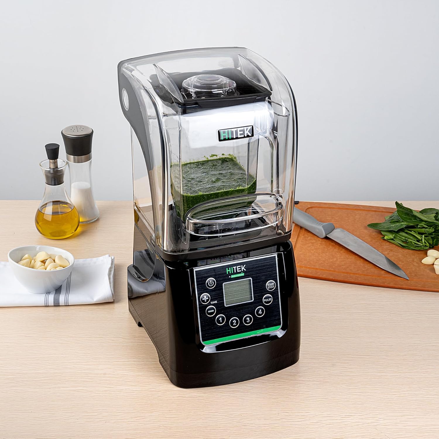 Restaurantware-Hi Tek 3 HP Commercial Blender, 1 Variable Speed Heavy-Duty Blender - 48-Ounce Tritan Jar, Sound Enclosure, White Plastic, Industrial, Programmable Touchpad