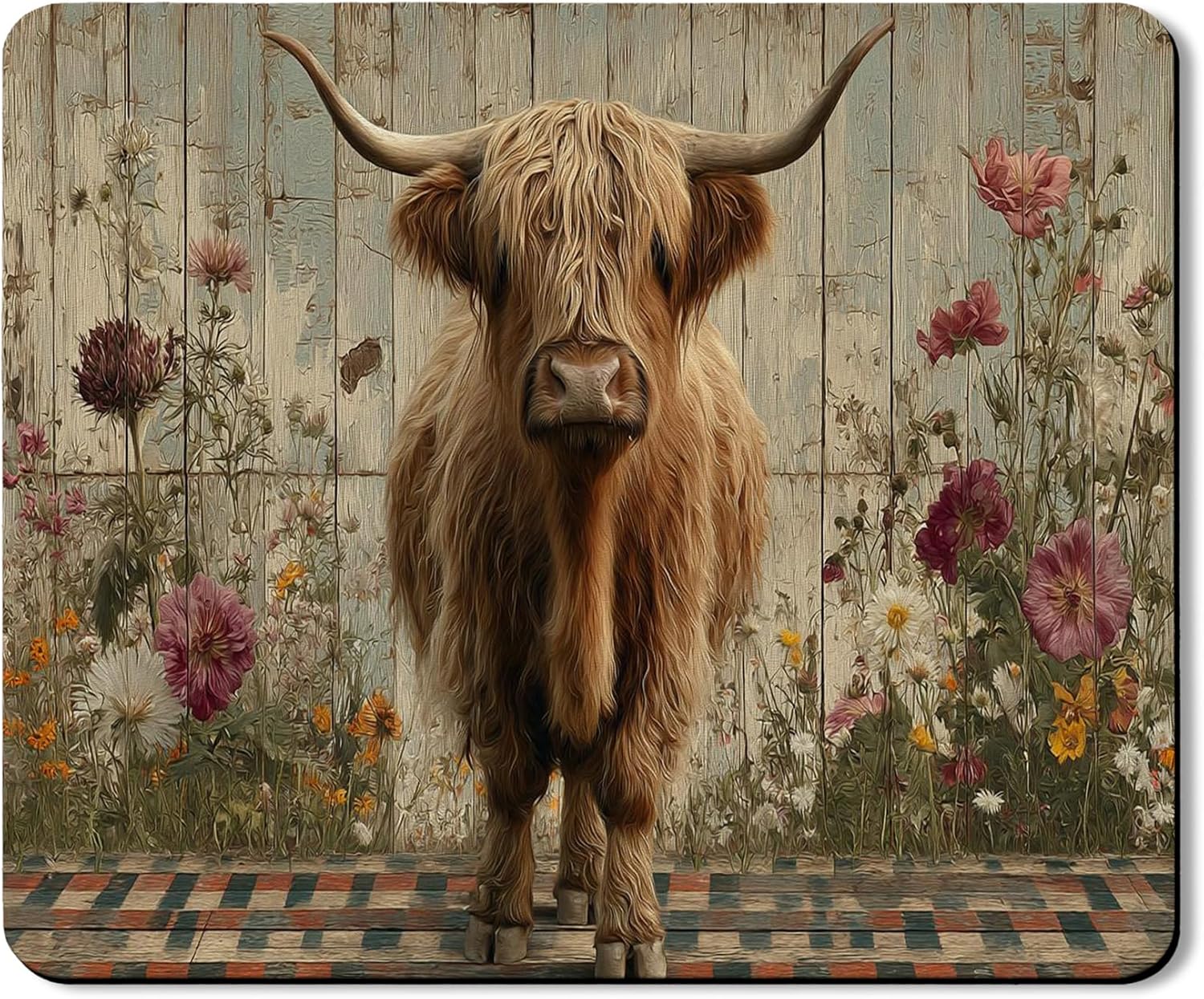 Highland Cow Washer Dryer Top Protector Mat, Vintage Rustic Floral Laundry Machine Dust Cover, Autumn Rubber Anti-slip Waterproof Mats for Home 20x24 Inch