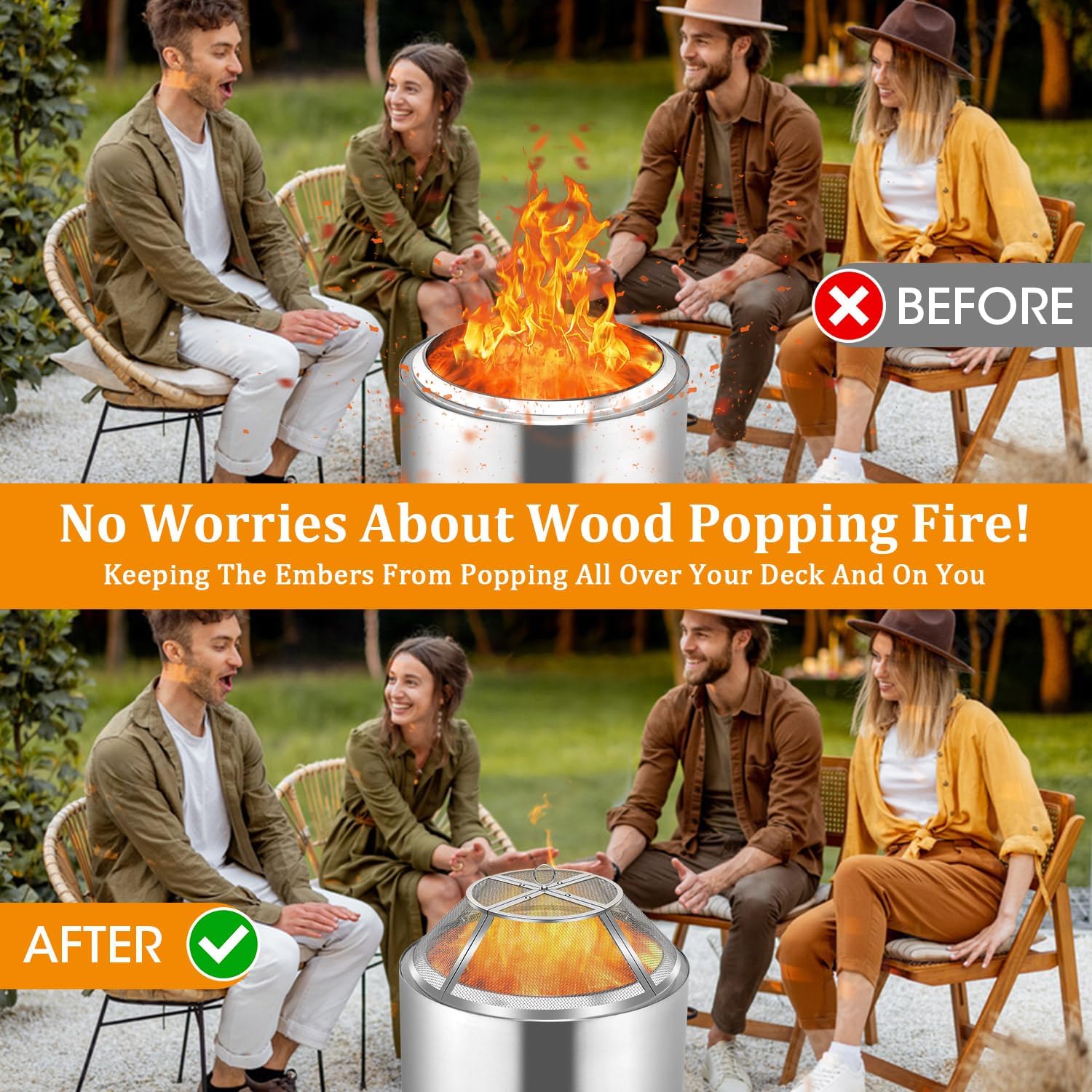 Fire Pit Spark Screen for Solo Stove Yukon Shield 27 Inch,Stainless Steel Spark Protector Mesh Screen for Solo Yukon,Fire Pits Top Screen Accessories Spark Cover Guard Outdoor Heavy Duty-Silver