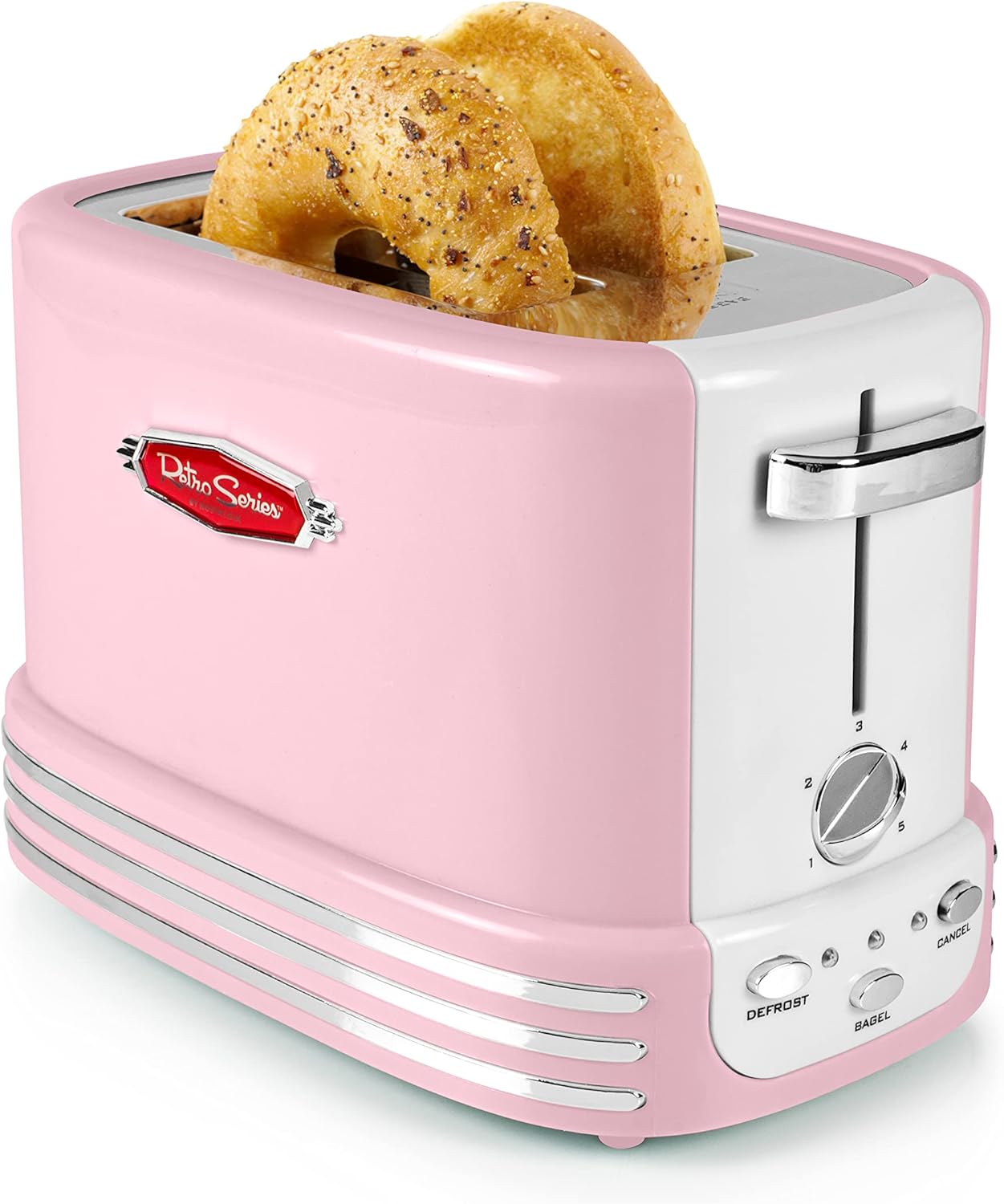 Nostalgia Retro Countertop Microwave Oven - Large 800-Watt - 0.9 cu ft - 12 Pre-Programmed Cooking Settings - Digital Clock - Kitchen Appliances - Pink & Retro Wide 2-Slice Toaster, Vintage Design