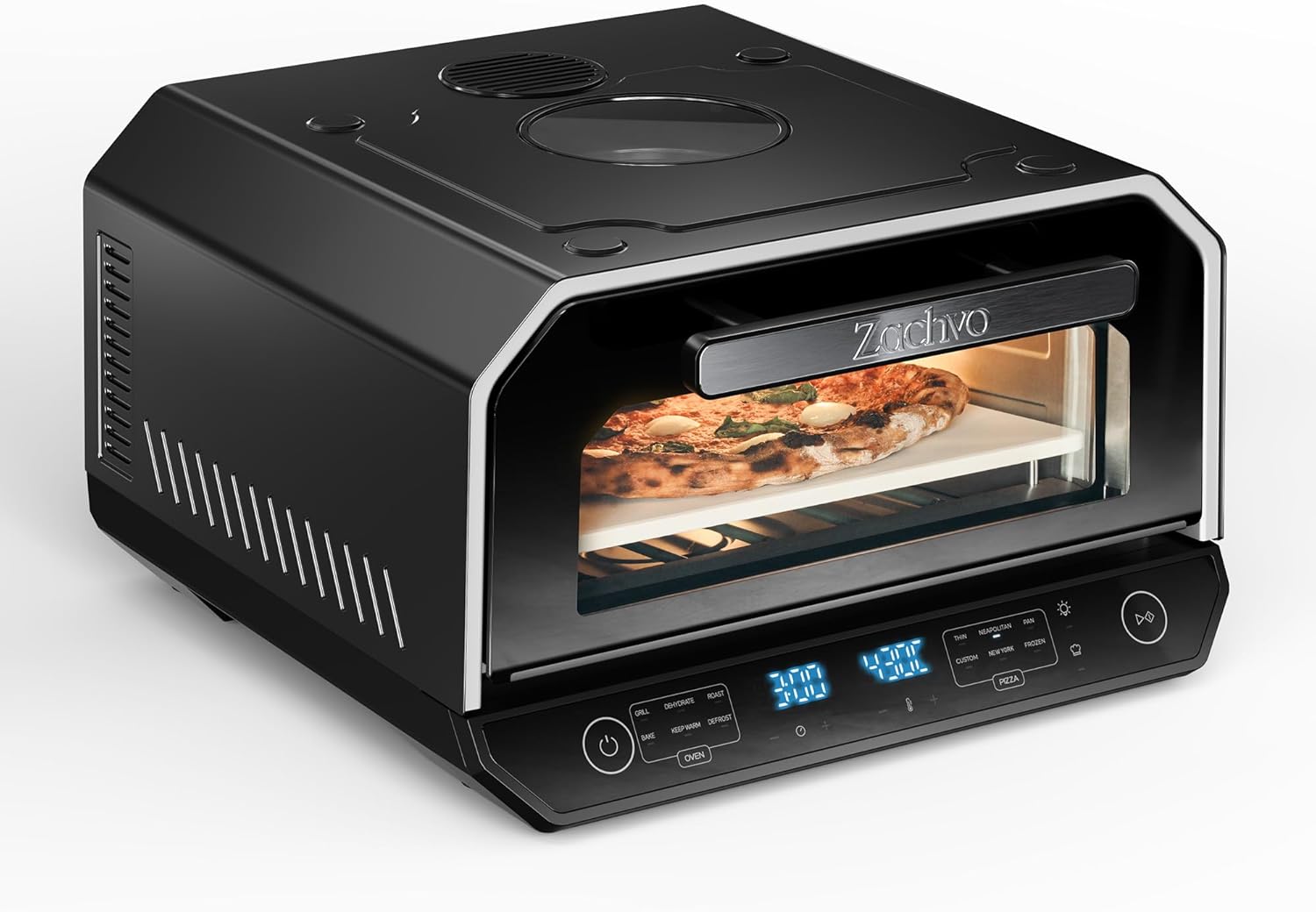 Indoor Pizza Oven, Makes 12 Inch Pizzas in 90 Seconds, Heats up to 850°F Countertop Pizza Oven, 6 Touchscreen Presets Electric Pizza Oven for Kitchen, Baking Tray & Pizza Stone Peel Included-Black