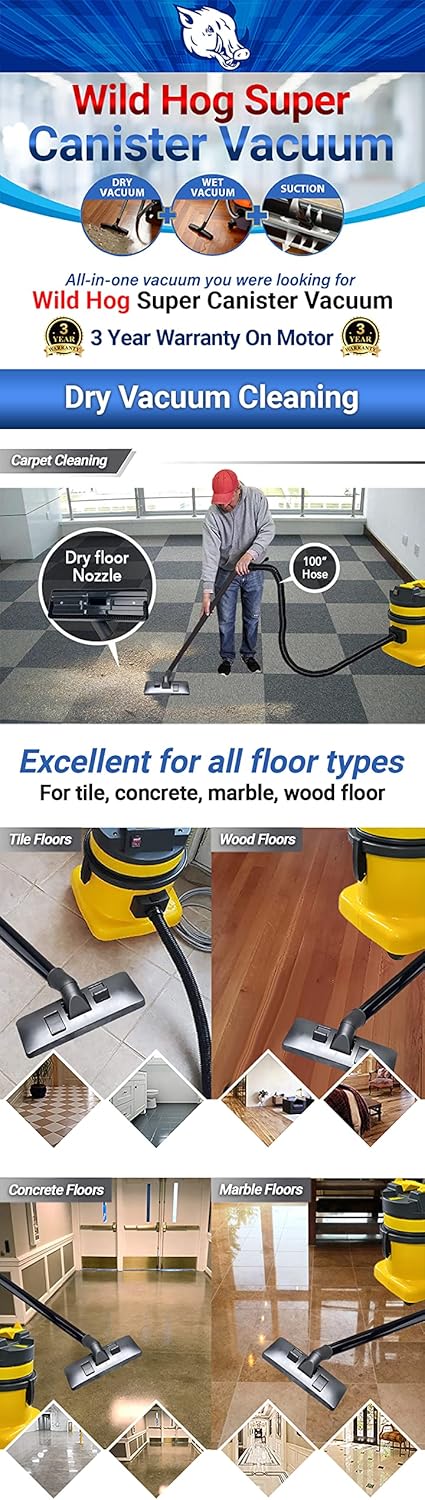 Wild hog Wet Dry Canister Vacuum & Window Blind Cleaner 4 Gal