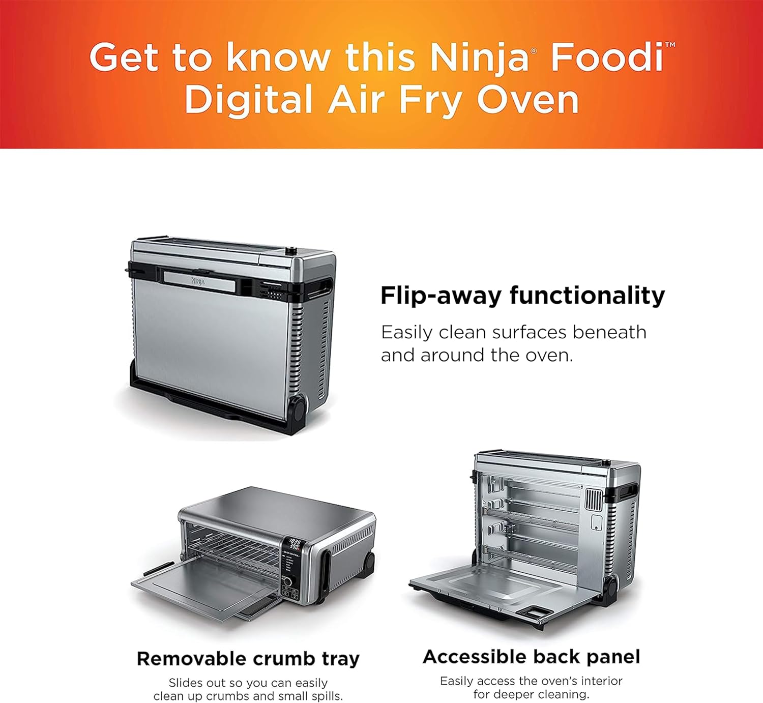 Ninja Digital Air Fry Countertop Oven, 8-in-1 Functionality, 1800W, Flip-Up Design, XL Capacity, Air Fry Basket, Wire Rack & Crumb Tray, Silver, SP101