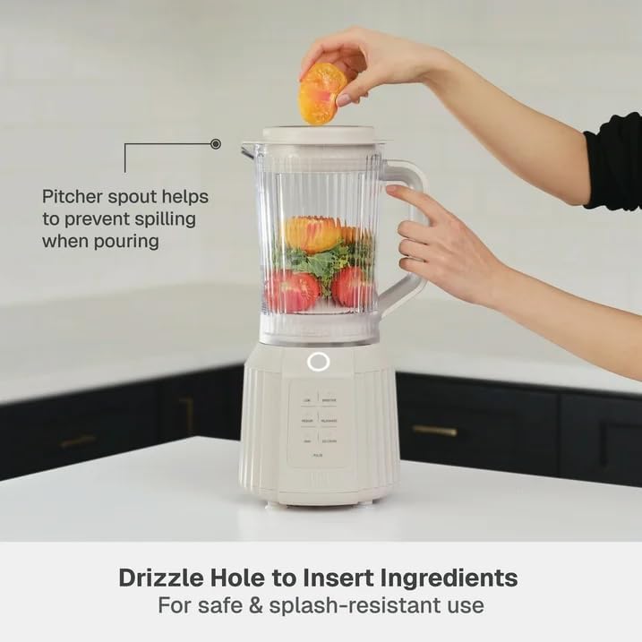 Thymes & Tables Countertop Blender Duo SmartCrush Tech 1100W with 57oz Pitcher & 25oz Cup, Smart Seal Lid, Vortex Blending, Pulse Mode, Dishwasher Safe, Ice Crush, Smoothie Preset (Sand White)