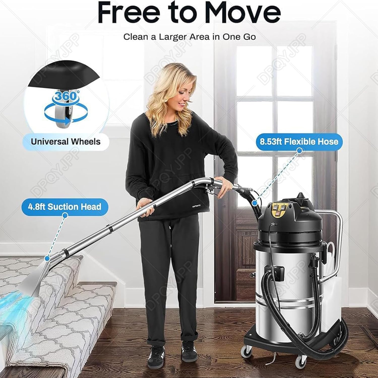 60l commercial carpet cleaning machine, upholstery cleaner machine, 3-in-1 multi-purpose vacuum cleaner with wheels, 2110w 250mbar powerful extraction, can clean floors, sofa, curtains, etc.