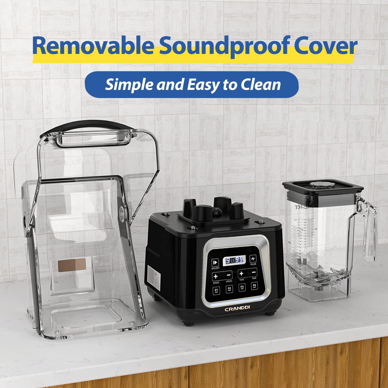 CRANDDI Smart Commercial Blender with Digital Touch Screen and Removable Cover, Quiet Shield 52oz 2200W with 4 Preset Programs of Juice, Smoothies, Frozen Drinks & More, K80TS, Black