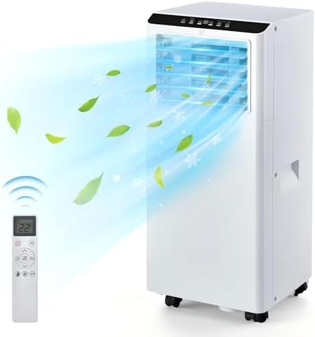 8000BTU Mobile Portable Air Conditioner, Exhaust Hose & Window Kit Included, Quiet Floor A/C Unit for Bedroom Office, with Remote Control, Timer, White
