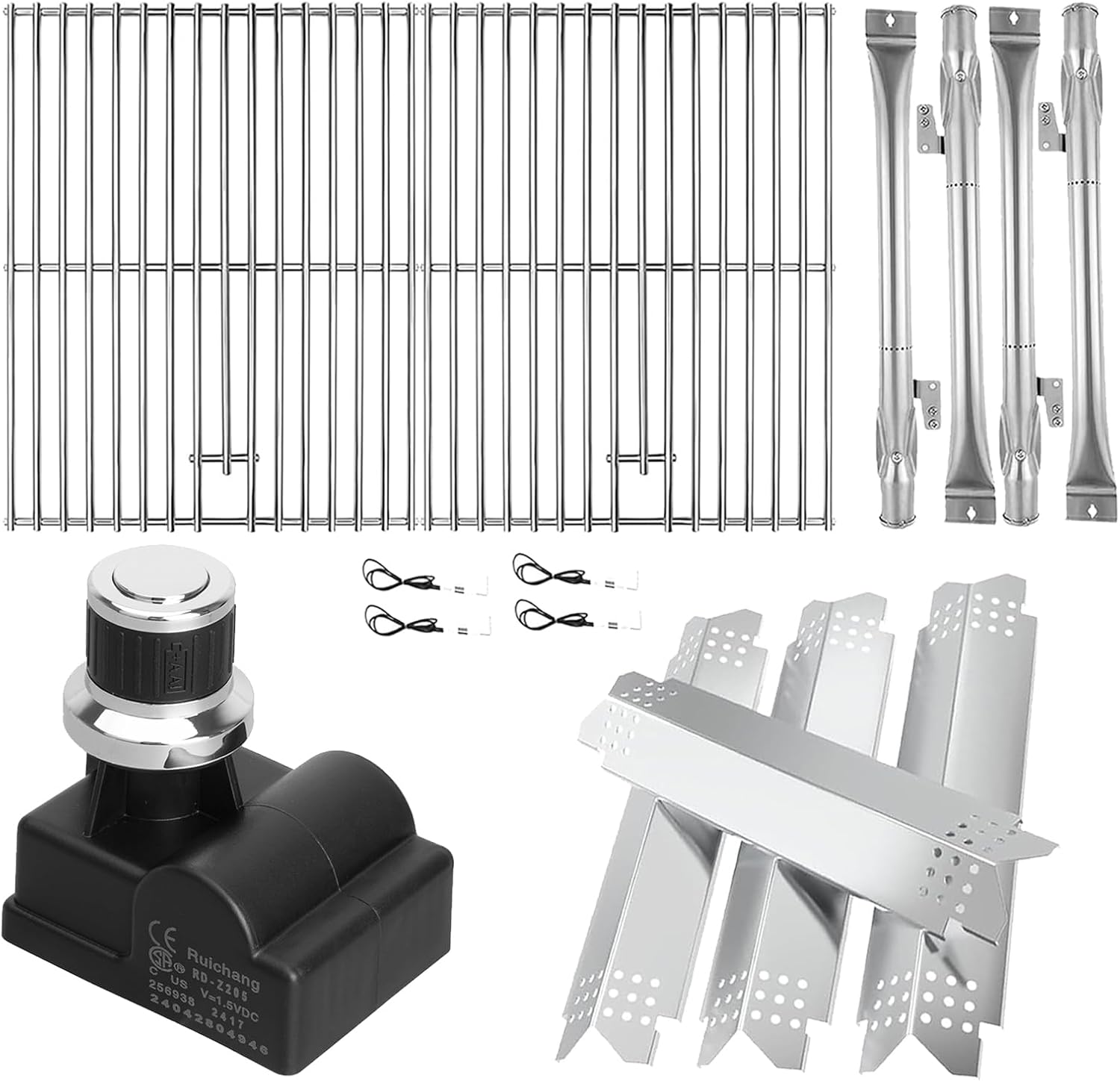 BQMAX Grill Parts with DHL-128-5Q Igniter for Nexgrill 4 Burner Gas 720-0830H 720-0830 720-0830T, 5-Outlet Pulse Igniter Nexgrill Replacement Parts, Cooking Grate Kit for Nexgrill 4 Burner Replacement