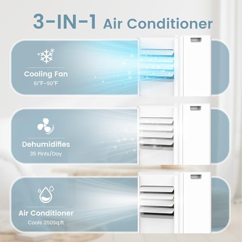COWSAR 8,000 BTU Portable Air Conditioners with Remote, Portable AC Unit Cools Up to 350 Sq.ft, 4 Modes with Fast Cooling, Sleep Mode, 24H Timer for Bedroom, Room, Apartments, White