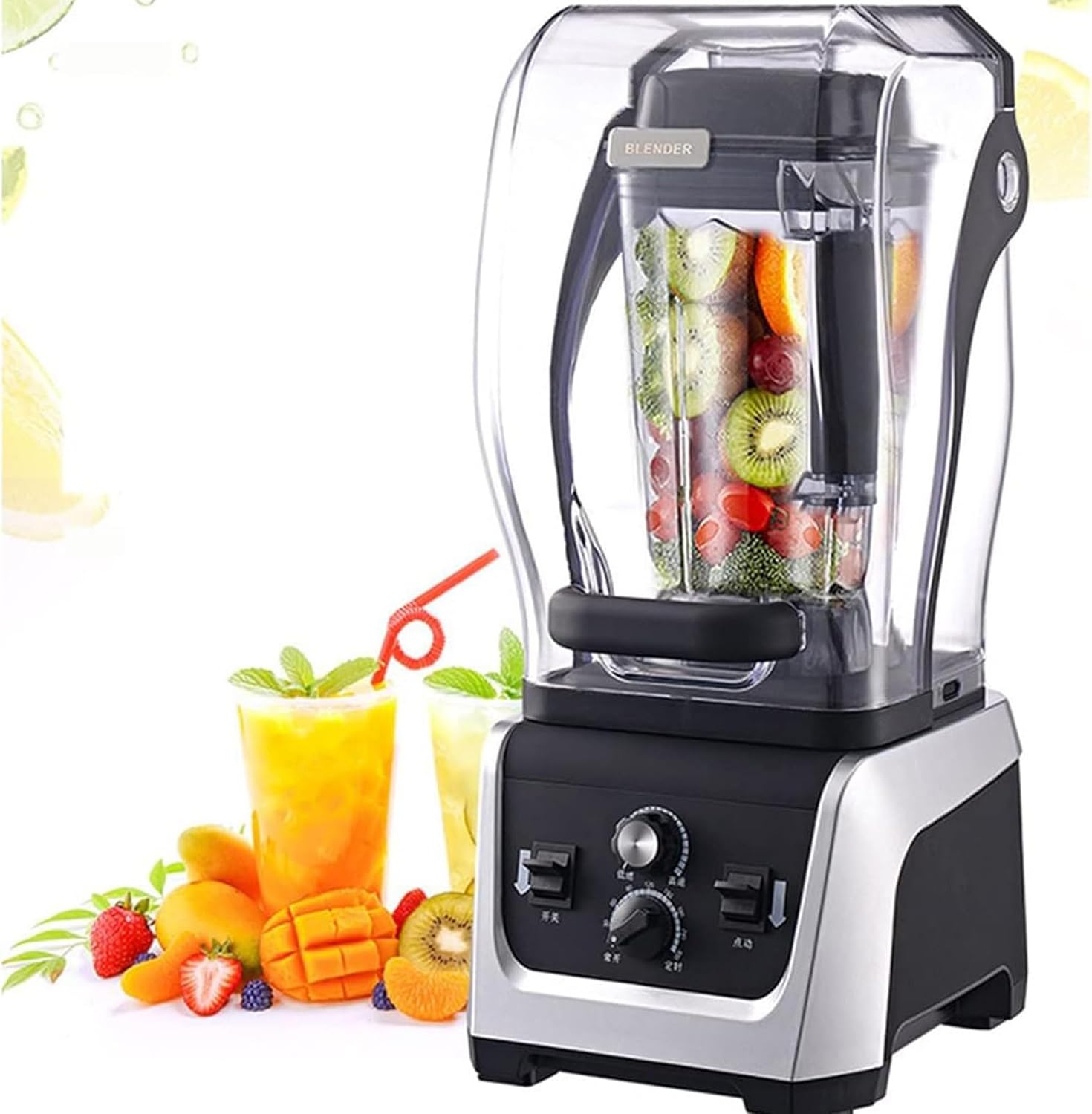 Electric Stand Mixer, Countertop Blenders Smoothie Maker, Food Processors with 5MM Soundproof Cover & Double Stirring Blades,For Kitchen
