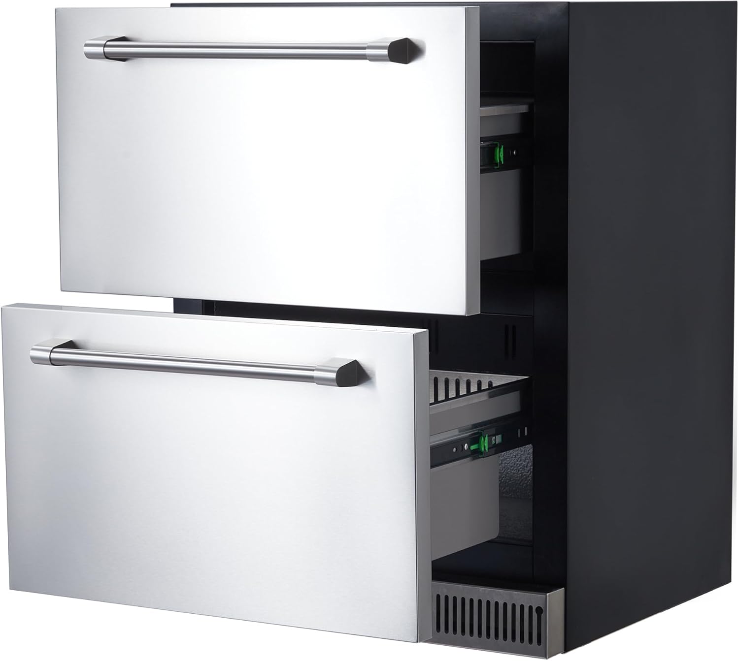 Garvee 24 in Outdoor Drawer Fridge, Counter Double Drawer Beverage Refrigerator, 5.2 Cu.Ft. Weather Proof Stainless Steel Built-in Fridge for Residential Commercial Use Black
