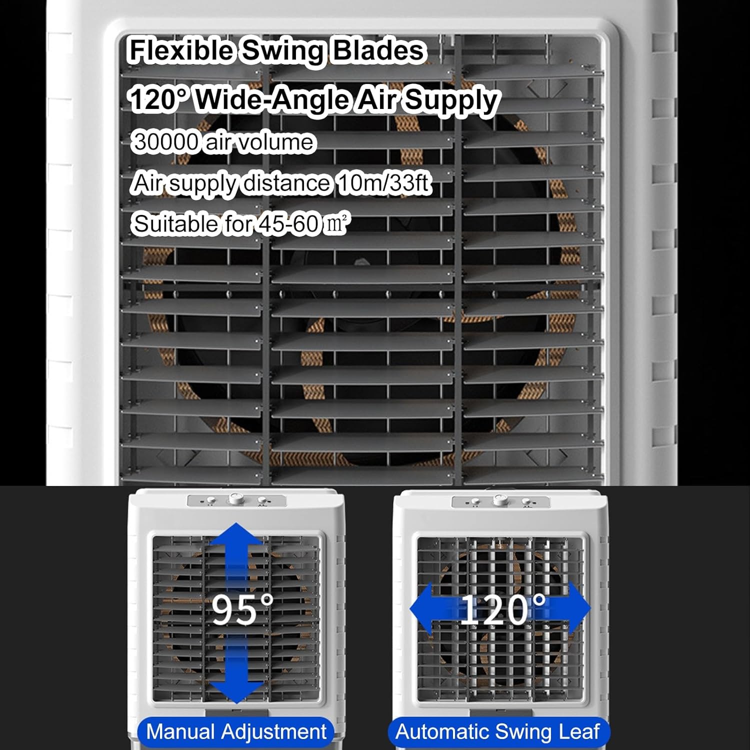 Commercial Evaporative Air Cooler Fan, Industry Humidifier, 3 in 1 Air Conditioner, Industry Air Cooler with Universal Wheel, 55L Large Water Tank, 3 Gear Adjustment