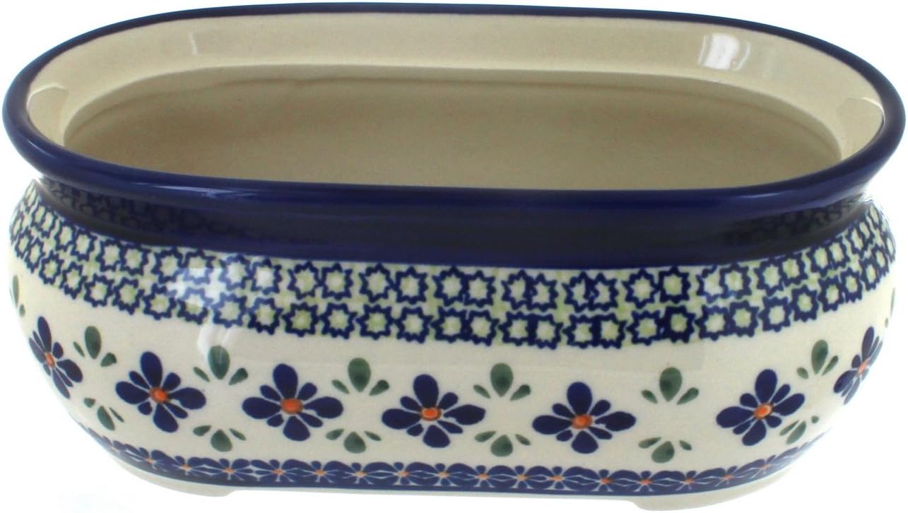 Blue Rose Polish Pottery - Green Mosaic Flower Small Planter - 8