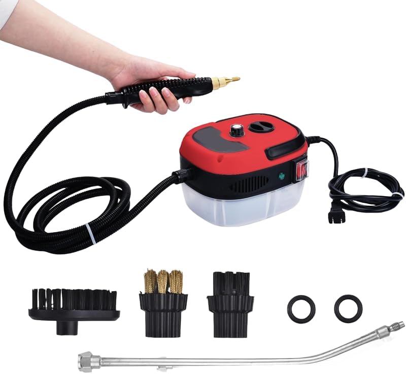 Handheld Steam Cleaner, 10-Second Heat Up, 6-Level Adjustable Speeds, Multi-Surface Use on Floors, Windows, Kitchen, Bathroom - Portable & Cordless Design (Red, Single Control)