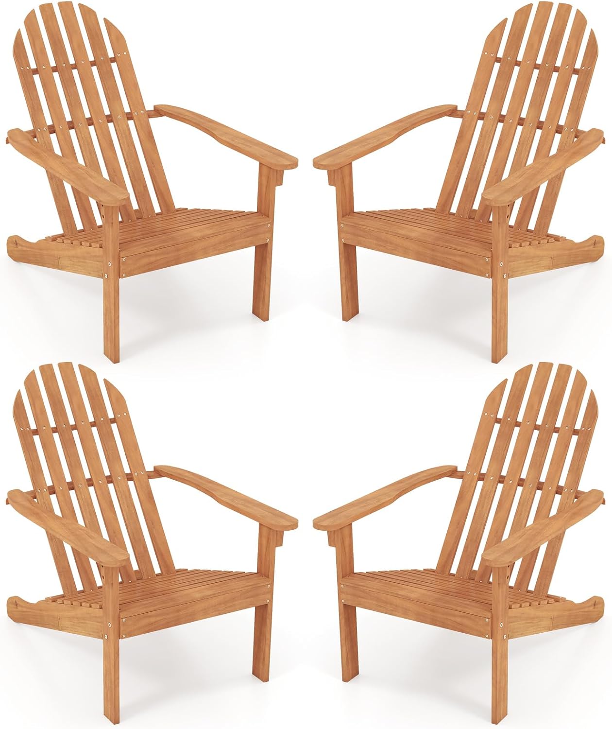 DORTALA Adirondack Chair, Acacia Wood Fire Pit Chair with Arc-Shaped Backrest and Armrests, 400 LBS Weight Capacity, Outdoor Lawn Chair for Patio, Backyard, Deck and Poolside (4)