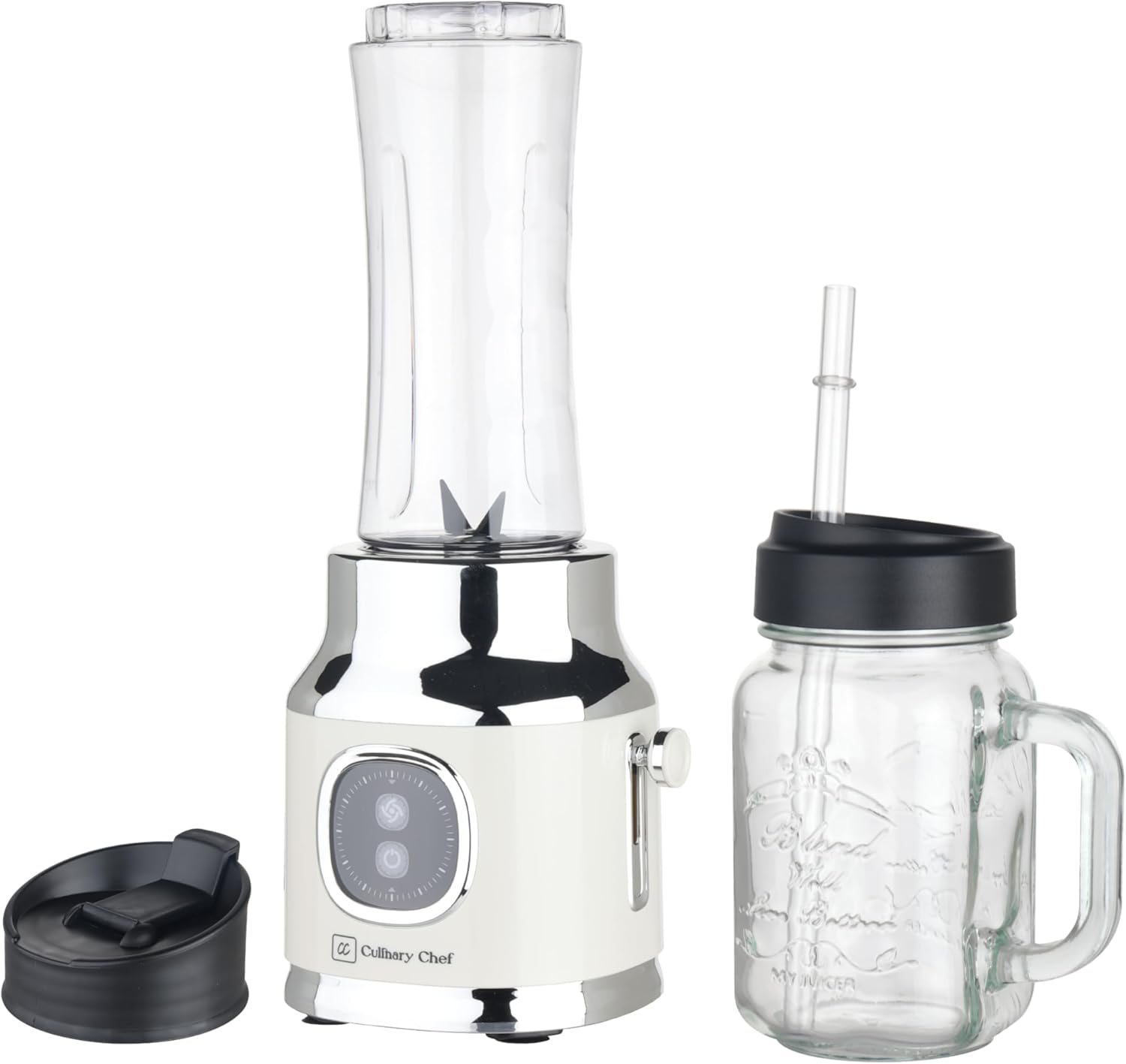 CULINARY CHEF Retro Smoothie Maker Blender with Mason Jar, Perfect for Shakes and Smoothies, 300-Watt, Cream