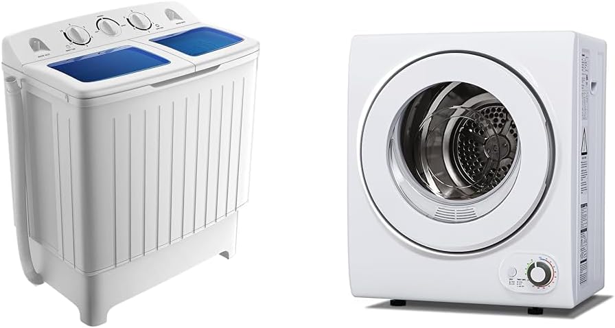 Giantex 12lbs 8lbs Twin Tub Mini Washer and Euhomy 850W 1.5cu ft Portable Electric Dryer Bundle
