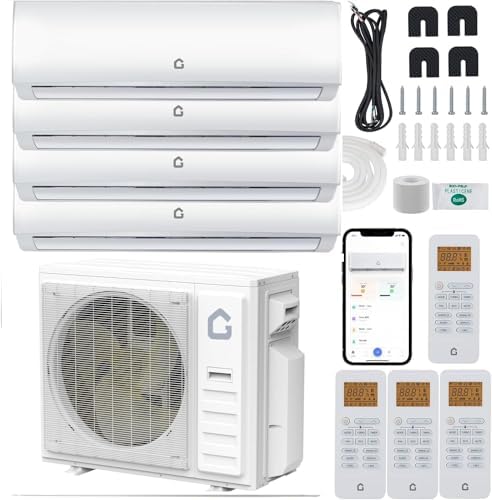 35000 BTU 4-Zone Mini Split HVAC System - 19 SEER2 Inverter Heat Pump, WiFi Enabled, 208-230v Ductless AC & Heating with 9000+9000+12000+12000 BTU Indoor Units, Individual Room Control