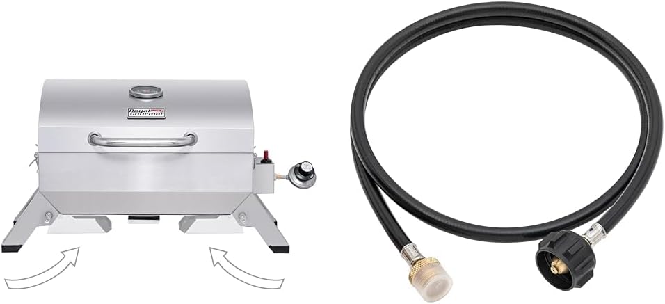Royal Gourmet 10000 BTU Portable Grill Bundle with 5 Feet Hose Adapter for 20 lb Propane Tank
