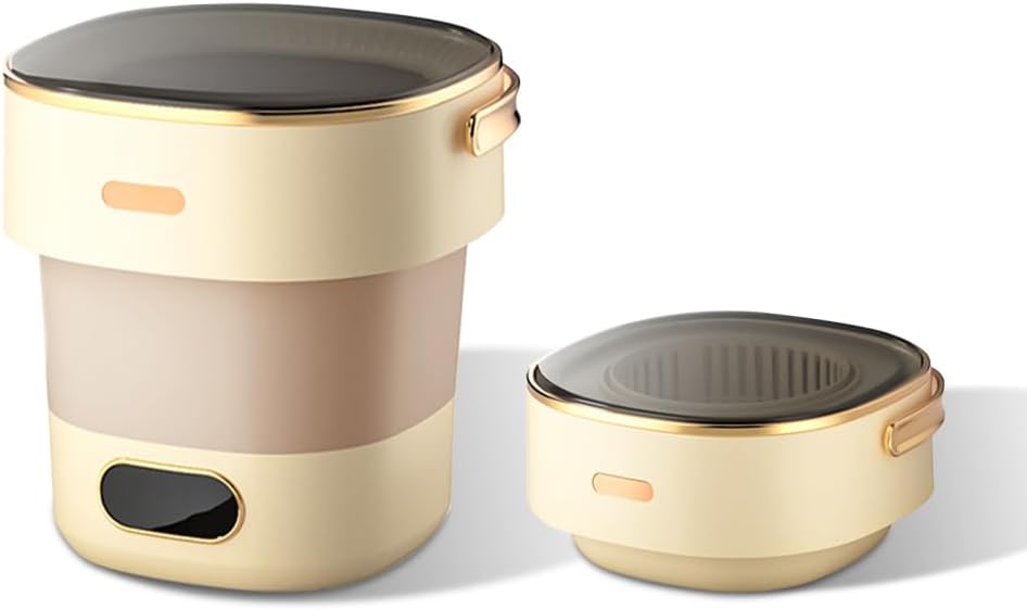 Mini Portable Washing Machine and Dryer, Mini Washer 13L Portable Washing Machine Fully Automatic 3 Cleaning Modes Collapsible Camping Washer for Dorm Travel Beige