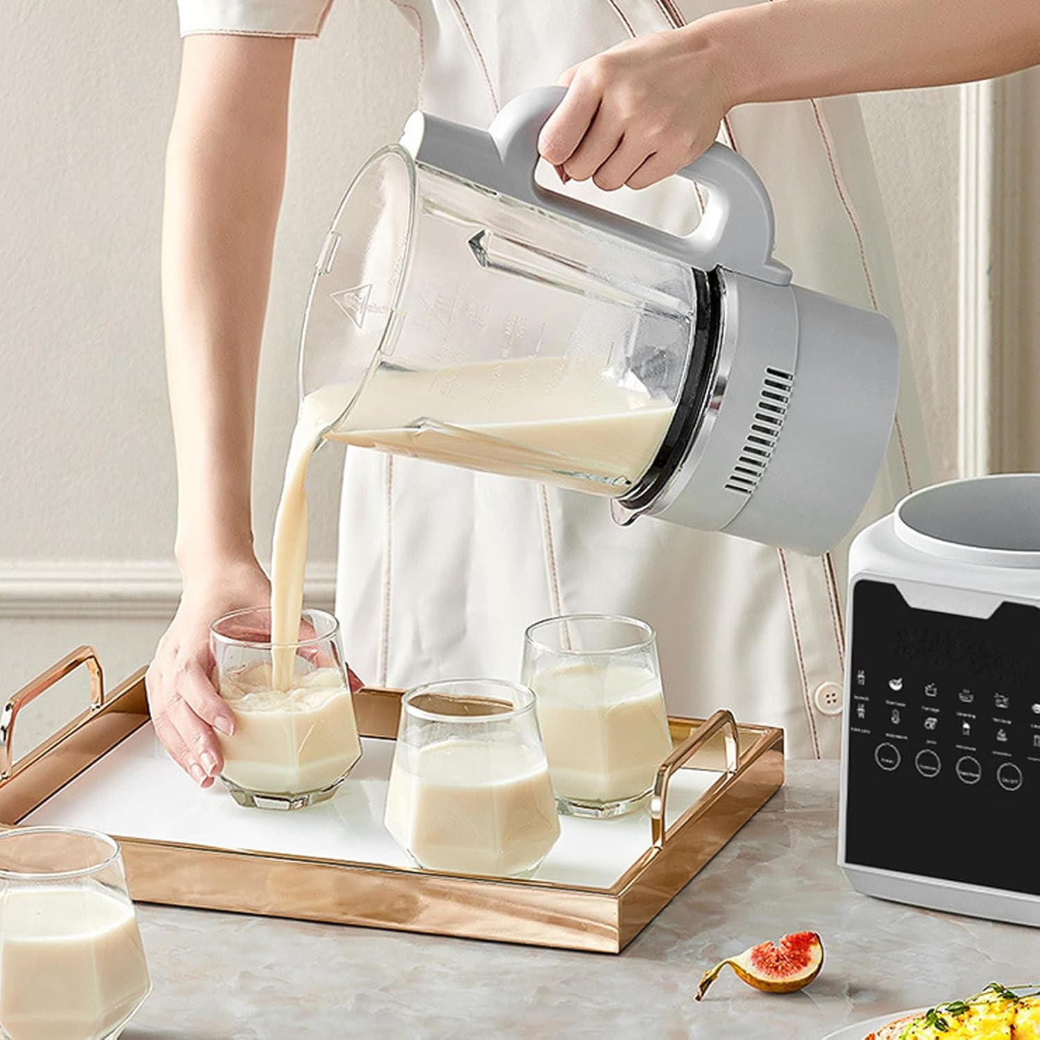 POCREATION Soy Milk Blender, Multifunctional Nut Milk Maker Machine with 24H Timer Keep Warm, 1200W 1650ml Capacity for Family Meals, ABS SUS, White (US Plug 110V)