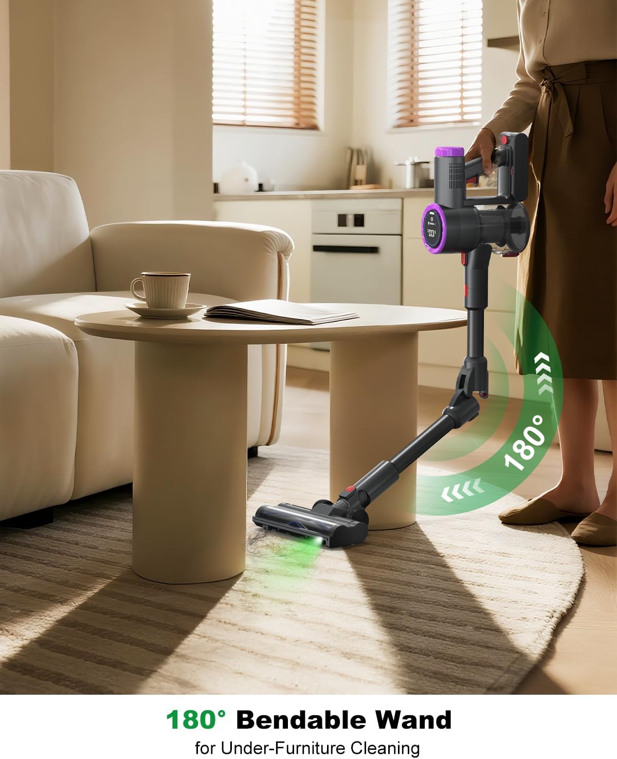 Cordless Vacuum Cleaner, Stick Vacuum Foldable Rechargeable, Powerful Suction Lightweight Vacuum Cleaners for Home,Anti-Tangle,Self Standing for Pet Hair Hardwood Floor Carpet