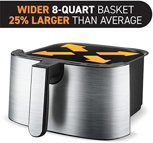 Gourmia Air Fryer Oven Digital Display 8 Quart Large AirFryer Cooker 12 Touch Cooking Presets, XL Air Fryer Basket 1700w Power Multifunction GAF838 Black and stainless steel air fryer