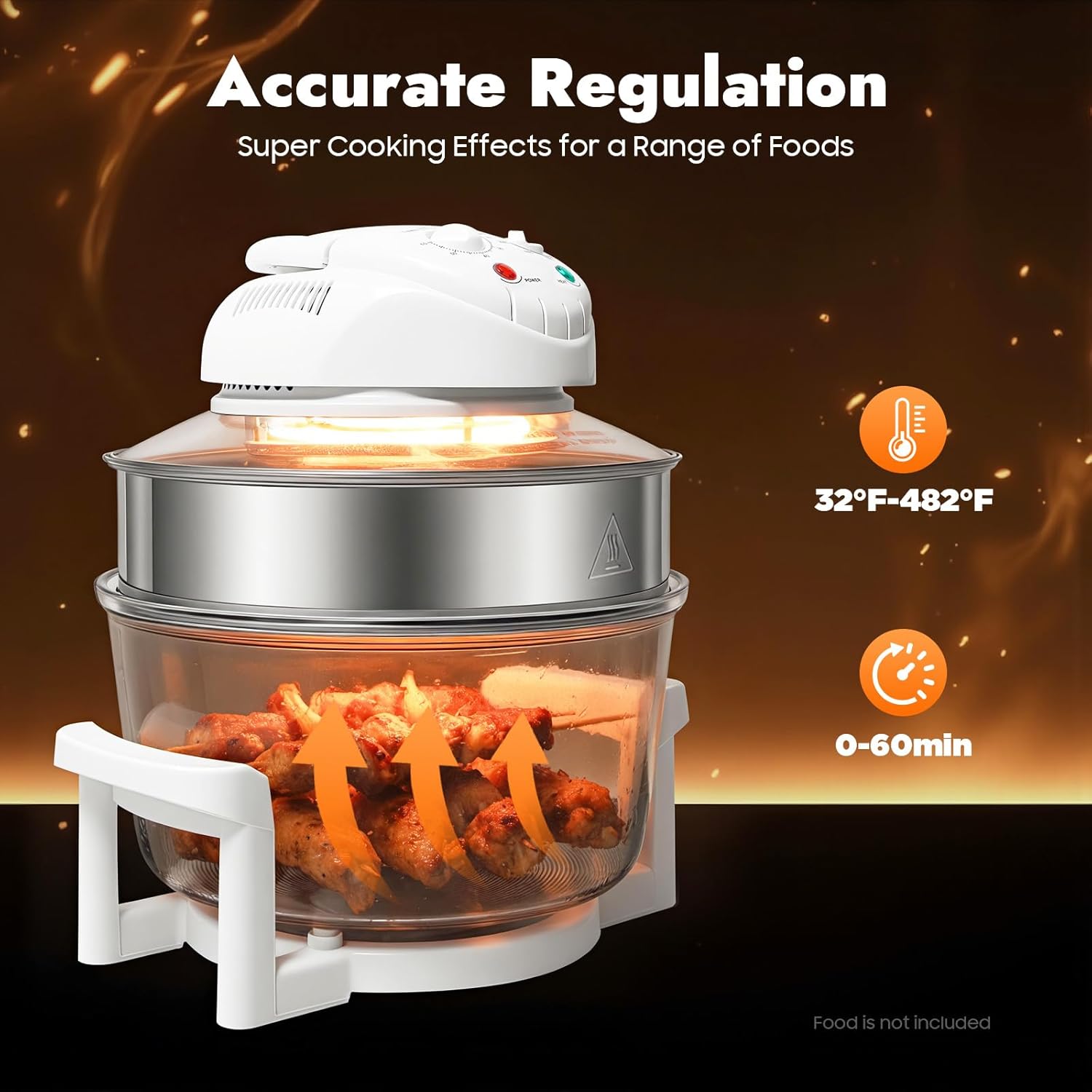 17.96Qt Extra Large Glass Turbo Air Fryer, 360° Viewable Airy Fryer with Expansion Ring, 1200W-1400W Electric Oven with Grill for Home Kitchens, Family Gatherings