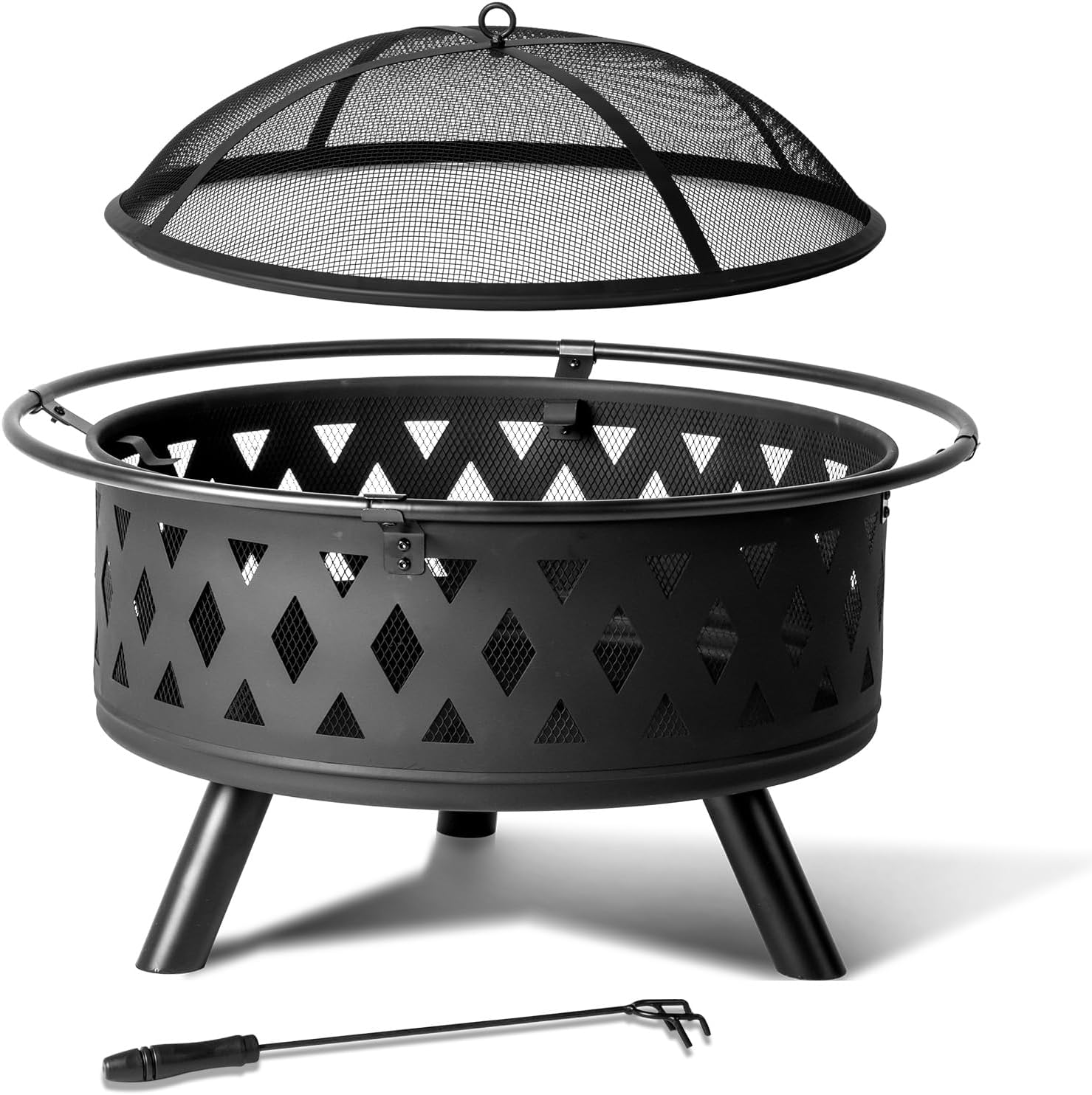 Black 32 Inch Fire Pit, Outdoor Wood Burning Fire Pit, for Backyard Patio Garden Bonfire, Black,Outdoor Firepit Table Metal Fireplaces for Outside Patio 32