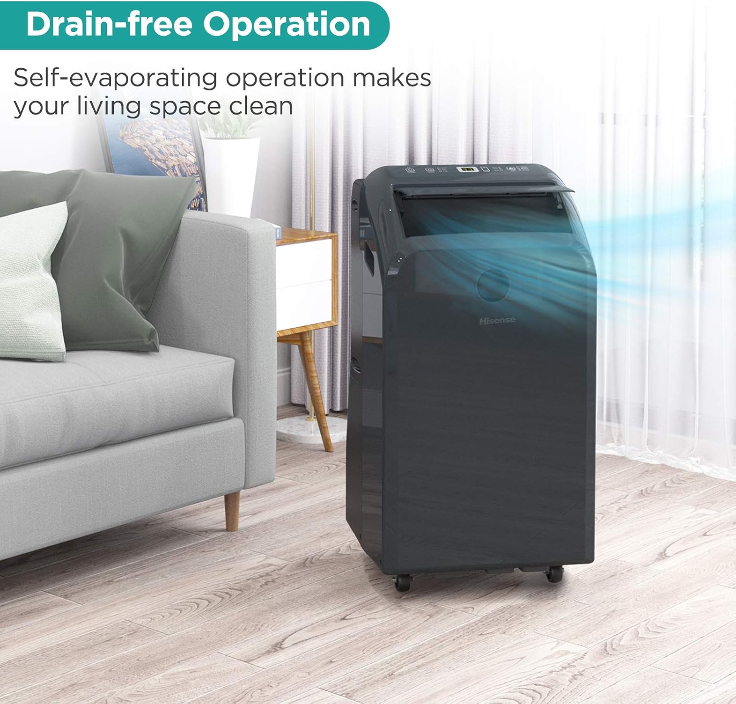 Hisense Dual-Hose Portable Air Conditioner with Inverter Technology 10,000 BTU Cooling Dehumidifier Fan for Rooms up to 550 sq ft, Remote Control, Black (Renewed)