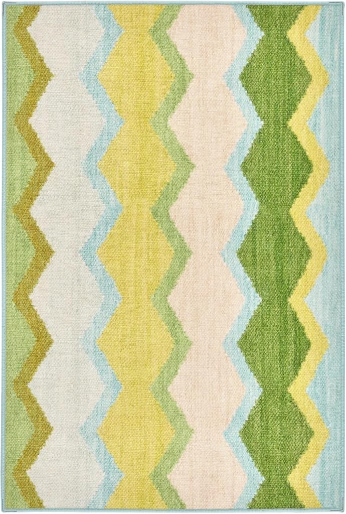 Dash & Albert x Kit Kemp Safety Net Green Machine Washable Rug, 2 X 3 Feet, Multi Geometric Pattern