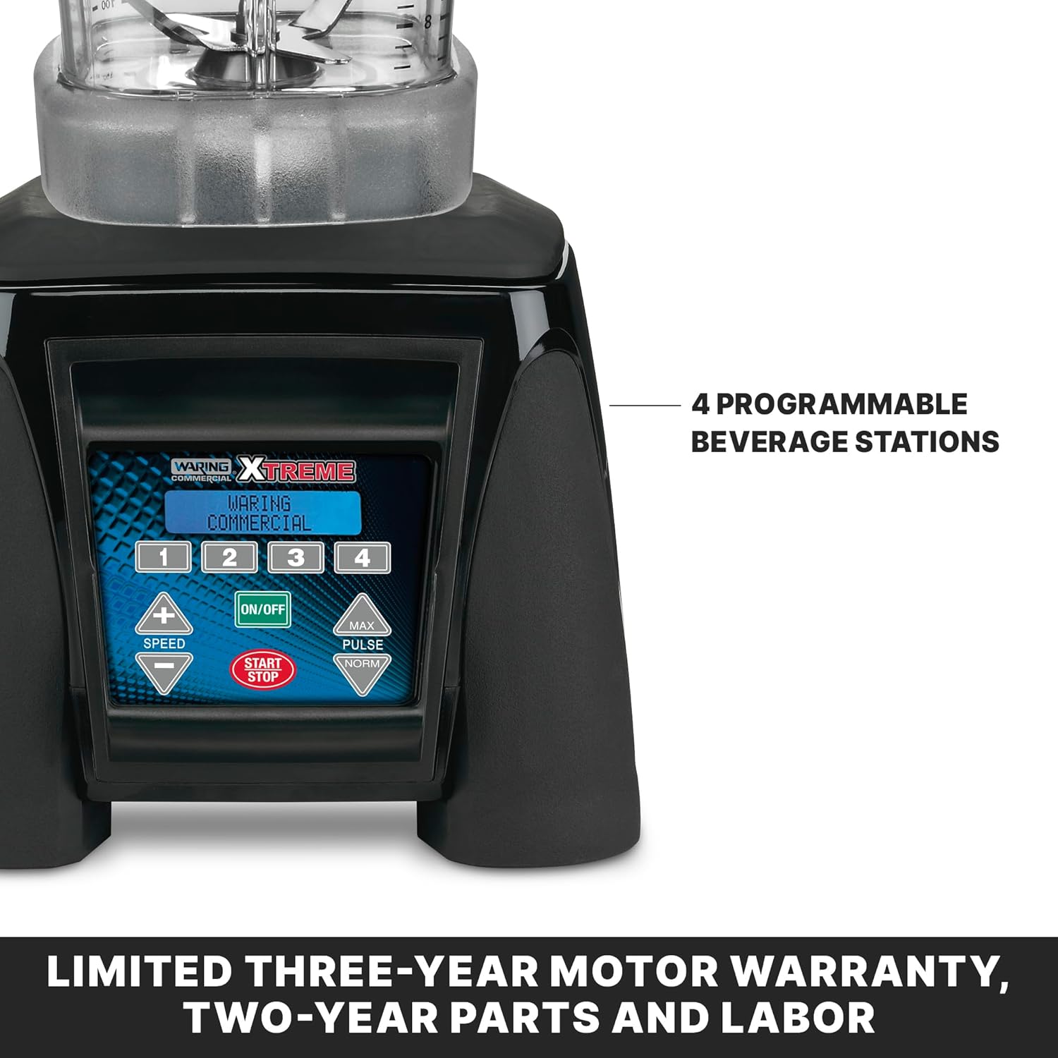 Waring Commercial MX1300XTXP 3.5 HP Blender with 4 recipe programable LCD Display and a 48 oz. BPA Free Copolyester Container, 120V, 5-15 Phase Plug