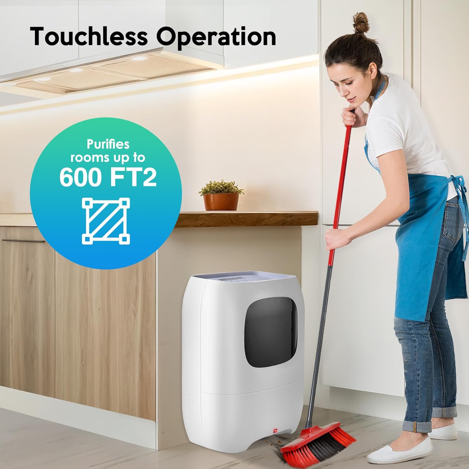 Auto-Sensing Canister Vacuum - 1500W Powerful Bagless Cleaner for Pet Hair Salon & Kitchen Hands-Free Automatic Dustpan Grey