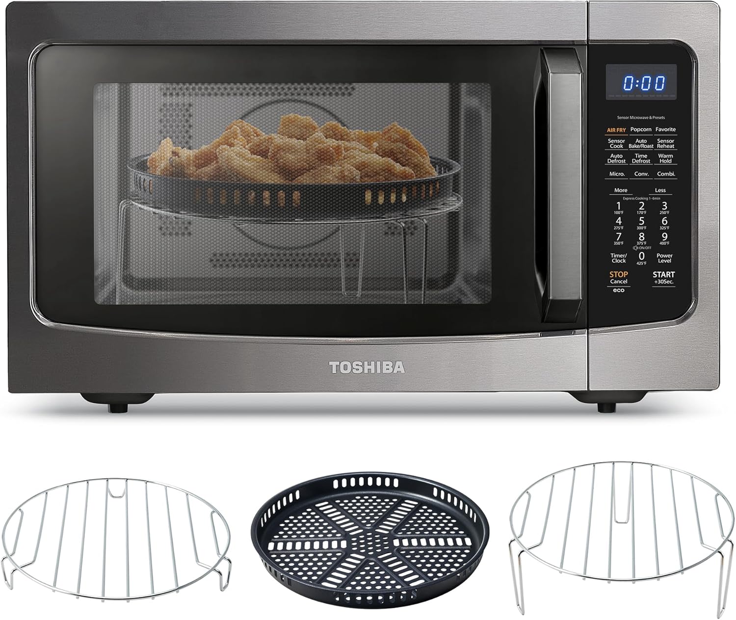 Toshiba Air Fryer Combo 4-in-1 Countertop Microwave Oven, Smart Sensor, Convection, Mute Function, Position Memory 13.6