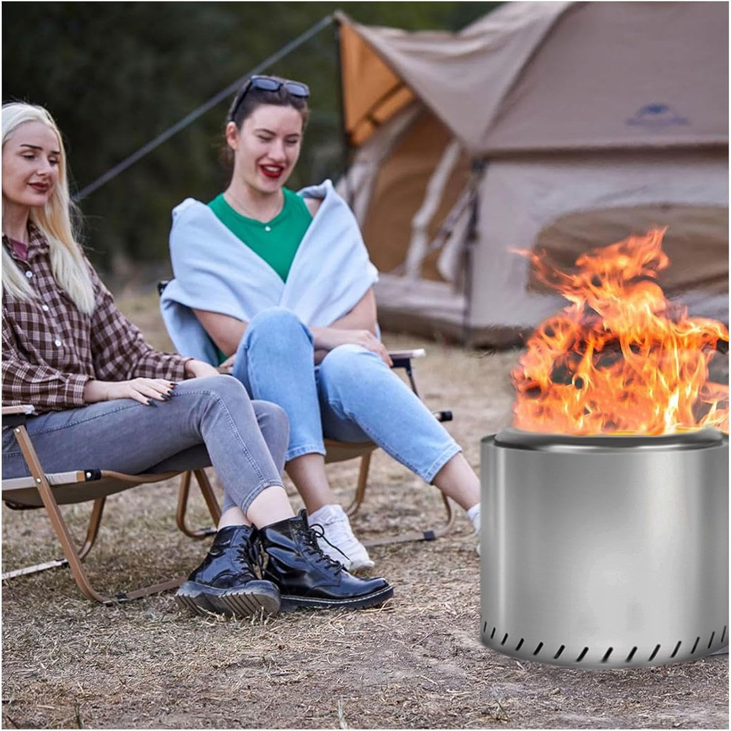 Stainless Smokeless Fire Pit 19.4 Inches Outdoor, Smokeless Firepit Durable Stainless Steel for Wood Burning, Smokeless Instant Fire Pit for Patio Garden,Camping,Backyard