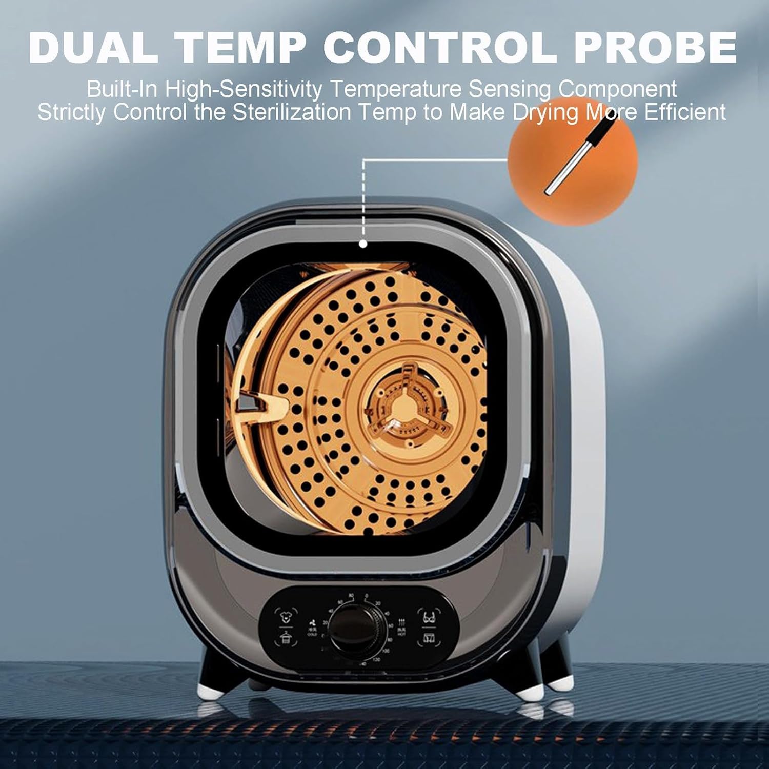 Compact Portable Tumble Dryer Condenser,with Dual Temperature Control Probe,Small Condenser Spin Dryer With 0.8kg Load Capacity,Stainless Steel Tub,for Counter Top Use for Small Spaces(C)