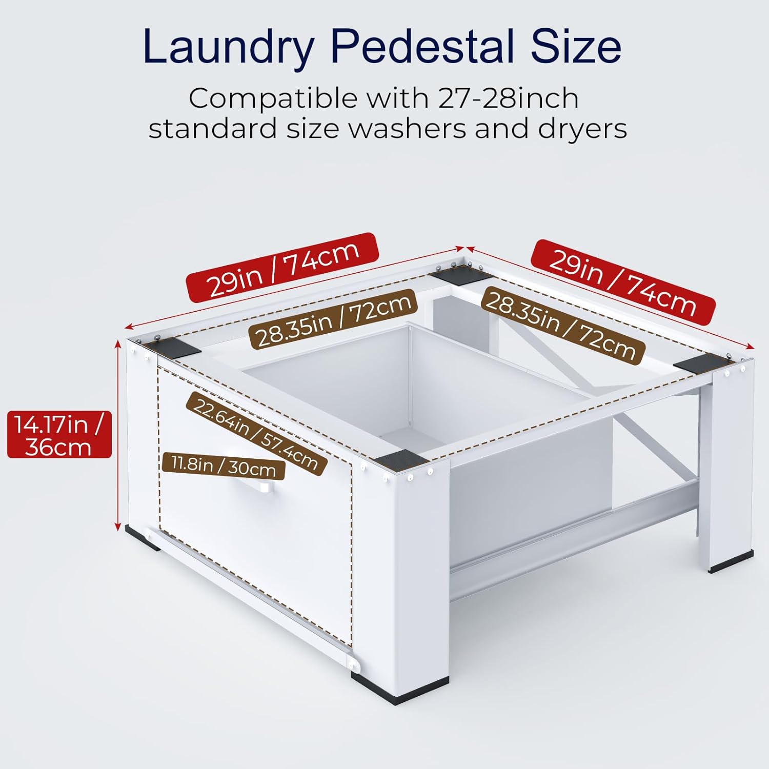 2 Pack Laundry Pedestals with Drawer, Universal Fit, 29'' x 29'' x14.3'', Heavy-Duty Steel, Washing Machine Base Stand, Dryer Base Platform, Capable of Supporting 700 lbs, White