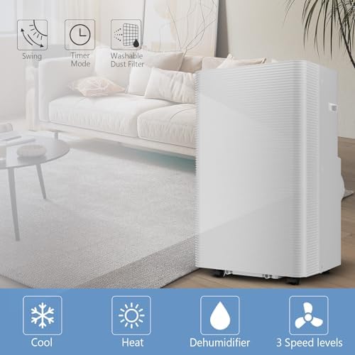 Ukoke USPA0112 4-in-1 12000 BTU Portable Air Conditioner Unit with Cooling, Heating, Dehumidifier & Fan, Remote Control, Window Exhaust Kit - Ideal for Rooms up to 400 Sq. ft, White